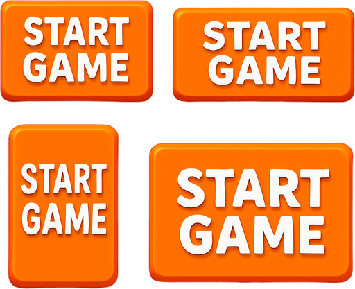 Pack of different rectangle button of "START GAME" the two words on one line, orange button with white text
In-Game asset.  High contrast.  No shadows. 3D