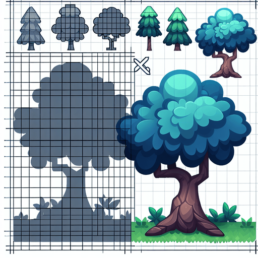 Tree.
Single Game Texture.  In-Game asset.  2d.  Blank background.  High contrast.  No shadows