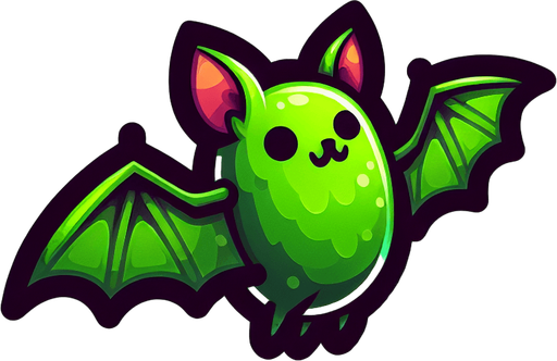 green bat.
Single Game Texture. In-Game asset. 2d. Blank background. High contrast. No shadows.