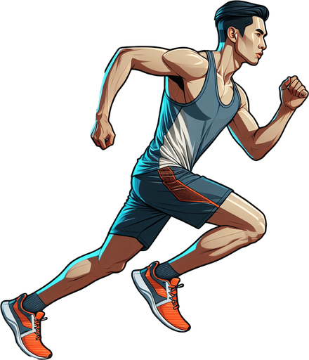 A person running.
Single Game Texture. In-Game asset. 2d. Blank background. High contrast. No shadows.