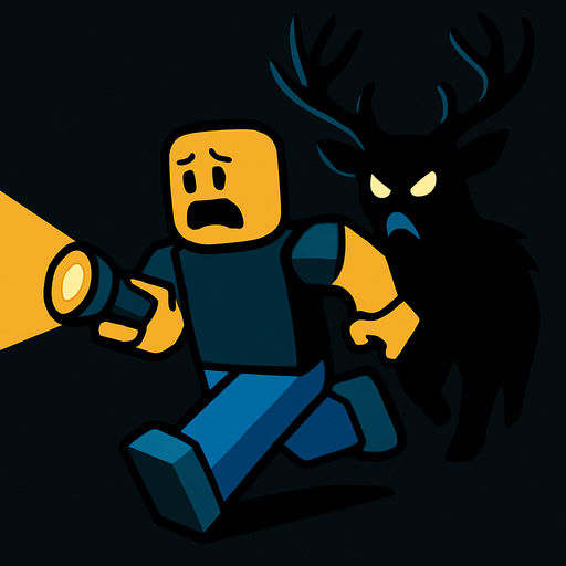 roblox player corriendo de stag con miedo y una linterna en la mano.
In-Game asset.  2d.  High contrast.  No shadows