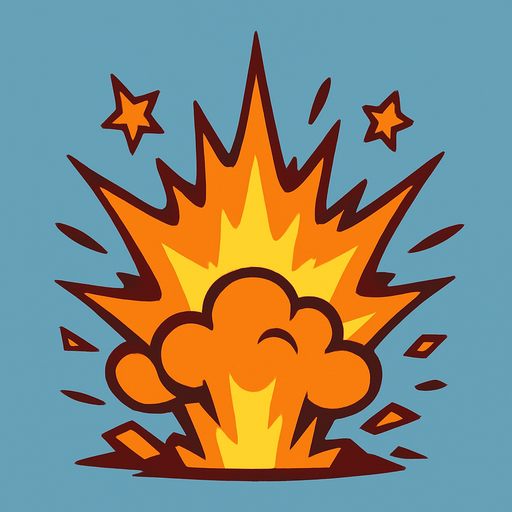 explosion but not realistic.
In-Game asset.  2d.  High contrast.  No shadows