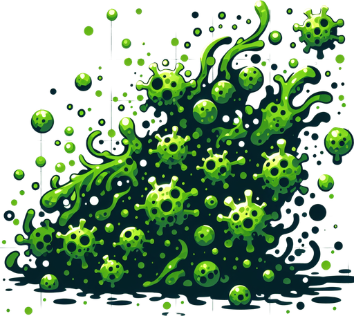 green germs splash out.
Single Game Texture.  In-Game asset.  2d.  Blank background.  High contrast.  No shadows