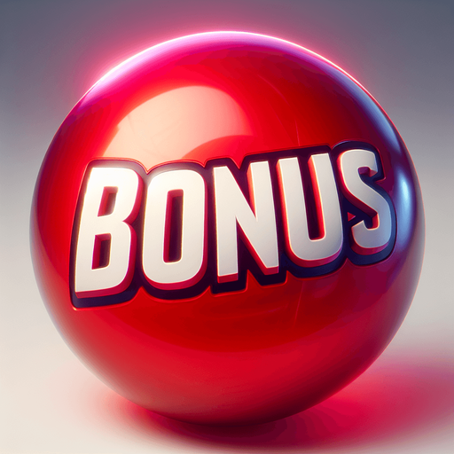 A red ball with the words bonus.
Single Game Texture. In-Game asset. 2d. Blank background. High contrast. No shadows.