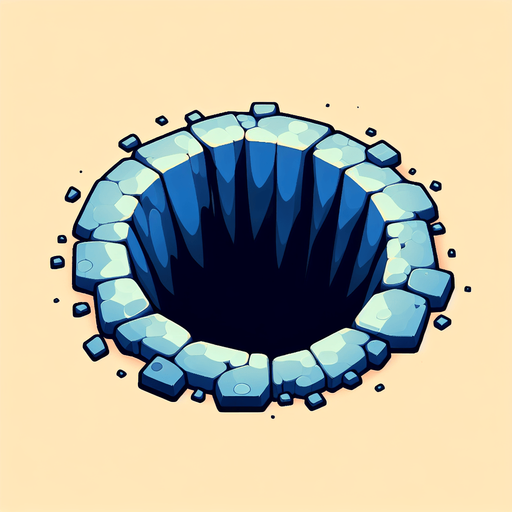 hole in ground.
Single Game Texture. In-Game asset. 2d. Blank background. High contrast. No shadows.