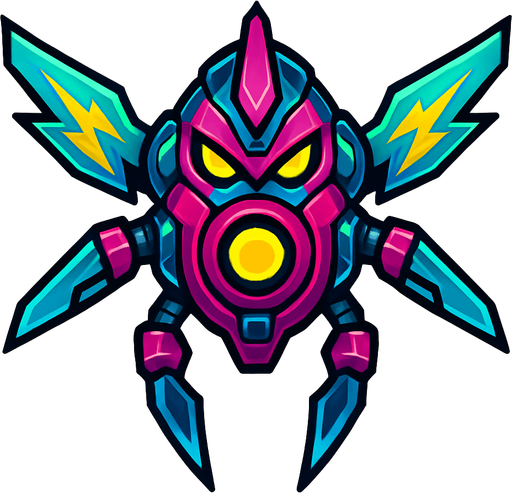 different cyber electro flying enemy from the front side facing camera. HD colors. separated
In-Game asset.  2d.  High contrast.  No shadows