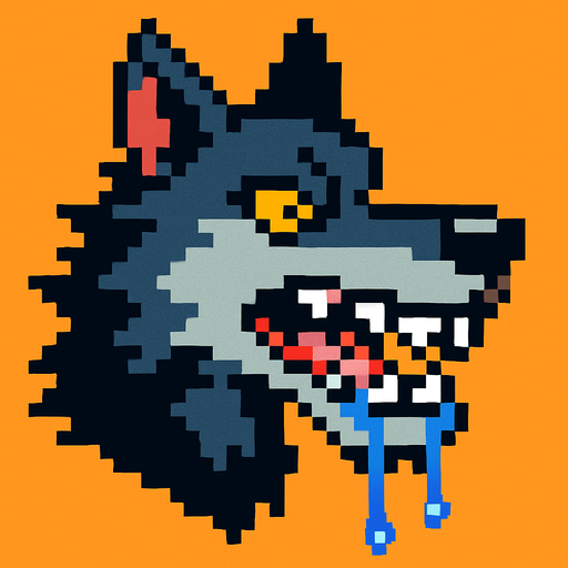 lobo babeando pixelart.
In-Game asset.  2d.  High contrast.  No shadows