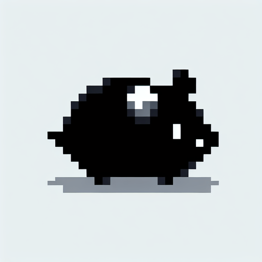 black hamster from pixels.
Single Game Texture. In-Game asset. 2d. Blank background. High contrast. No shadows.