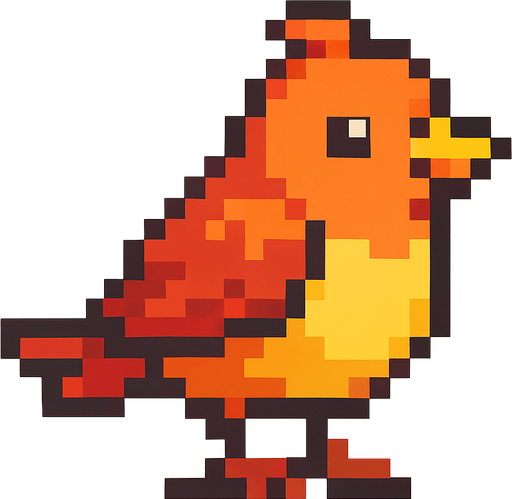 Pixel art kuş.
In-Game asset.  2d.  High contrast.  No shadows