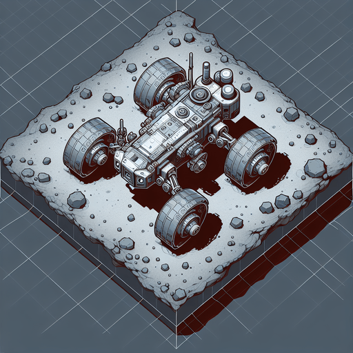vertical gray top down image mars scifi rover.
Single Game Texture.  In-Game asset.  2d.  Blank background.  High contrast.  No shadows