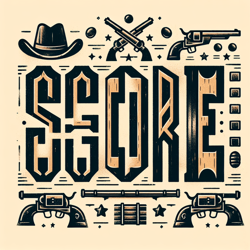western inspired letters that spell "Score".
Single Game Texture. In-Game asset. 2d. Blank background. High contrast. No shadows.