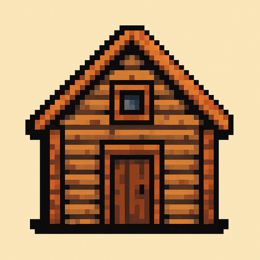 casa de madera de pixeles.
In-Game asset.  2d.  High contrast.  No shadows. casa de madera