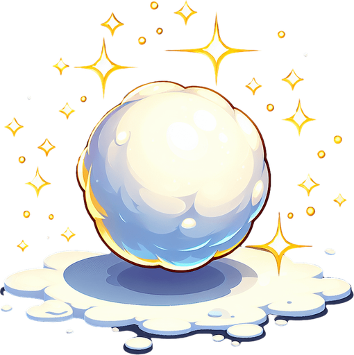 a snowball with magical powder, white color with golden tone, cartoon Single Game Texture. In-Game asset. 2d. Blank background. High contrast. No shadows.