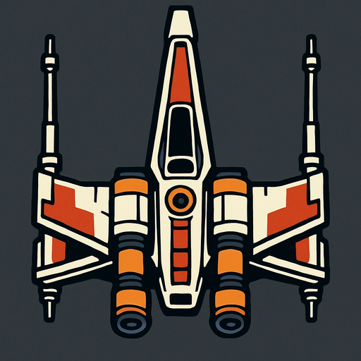 Una nave de Star wars mirada desde arriba.
In-Game asset.  2d.  High contrast.  No shadows