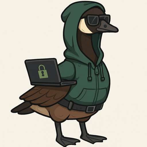 A Canadian goose in full body in hacker outfit.
In-Game asset.  2d.  No shadows