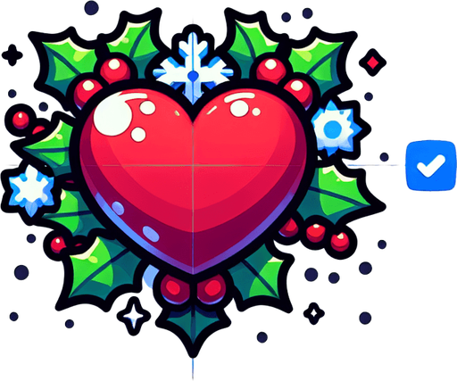 Cartoon Christmas heart
Single Game Texture. In-Game asset. 2d. Blank background. High contrast. No shadows.
