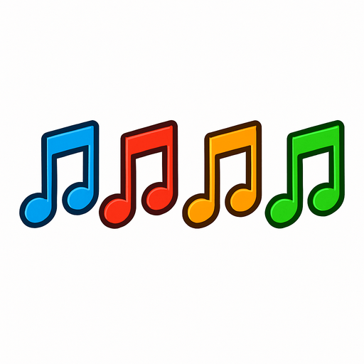 mavi, kırmızı, turuncu ve yeşil nota işareti ayrı ayrı kullanım için.
In-Game asset.  2d.  High contrast.  No shadows