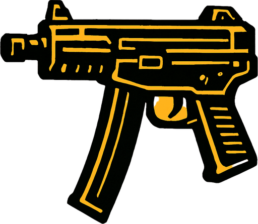submachine gun look left.
In-Game asset.  2d.  High contrast.  No shadows