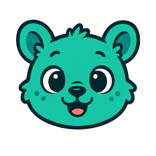 Vibrant teal baby animal face. cartoon. 
Game asset. 2d. Blank background. High contrast. No shadows.