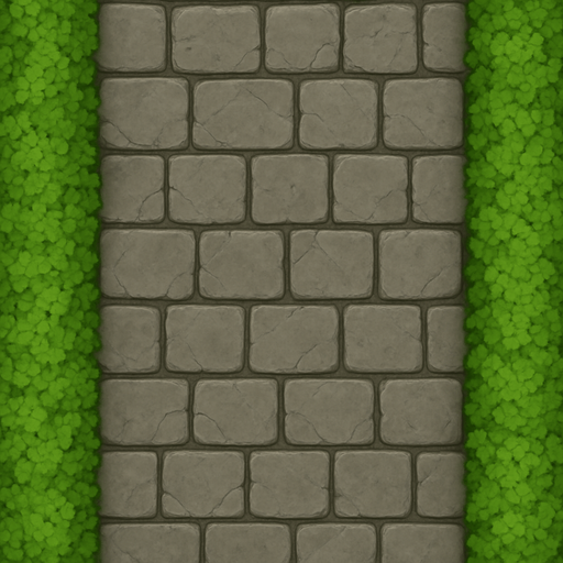 Haz una textura de piedra al fondo. Usa piedras cuadradas. A los lados haz arbustos pequeños.