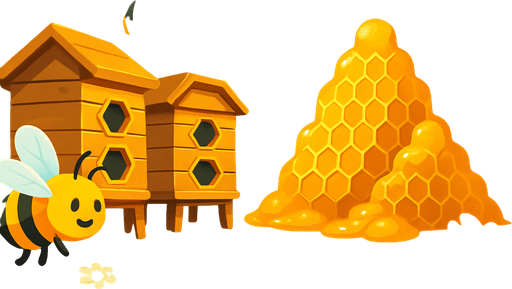 Fullscreen modern App Store landscape banner, 16:9, high definition, for a game titled "Bee Hive Tycoon" and with the description "Build and manage your bee hive empire in this incremental tycoon game. Collect honey, upgrade hives, and expand your apiary to create the ultimate honey production operation.". No text on banner!