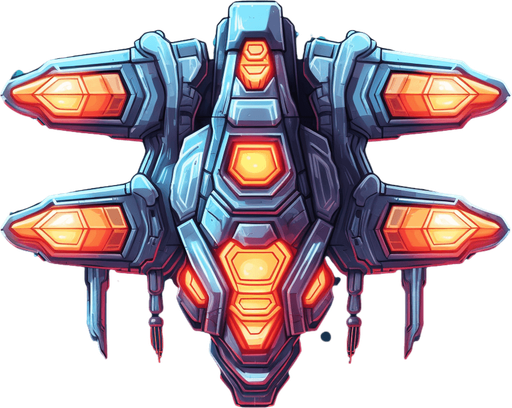 Hero Spaceship, flying up, single cannon in the center
Game Texture. In-Game asset. 2d. Pixelart. blank background. Low detail. High contrast.