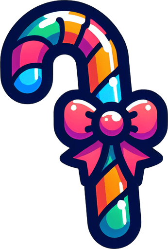 Candy cane, vivid colours. with bow on top Single Game Texture. In-Game asset. 2d. Blank background. High contrast. No shadows. Single Game Texture. In-Game asset. 2d. Blank background. High contrast. No shadows.