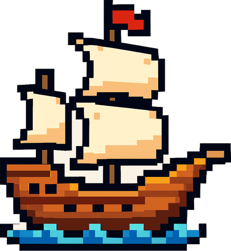 barco de pixeles.
In-Game asset.  2d.  High contrast.  No shadows
