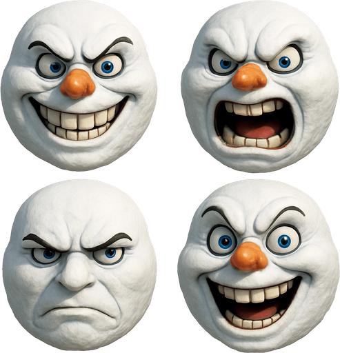 3D Scary and funny jack frost the snowman face meme, different faces look, face only
In-Game asset.  3D.  High contrast.  No shadows. face only