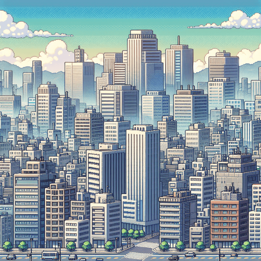 fundo da cidade.
Single Game Texture. In-Game asset. 2d. Blank background. High contrast. No shadows.
