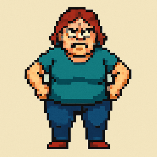 bad regular casual middle aged woman full body 2d pixel art.
In-Game asset.  2d.  High contrast.  No shadows