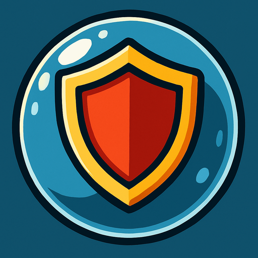 a shield inside a glass bubble.
In-Game asset.  2d.  High contrast.  No shadows