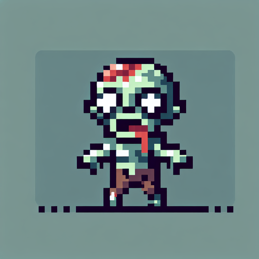 Make an 8-bit zombie.
Single Game Texture.  In-Game asset.  2d.  Blank background.  High contrast.  No shadows