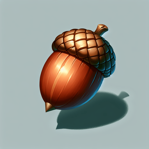 acorn.
Single Game Texture. In-Game asset. 2d. Blank background. High contrast. No shadows.