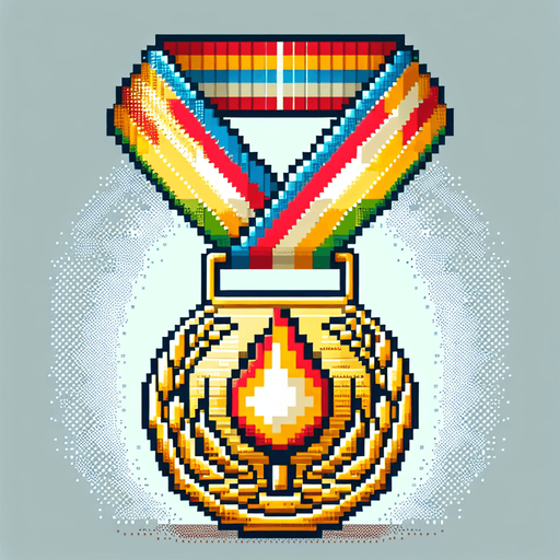 gold athletics medal with ribbon.
retro gaming style