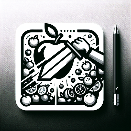 game icon for a video game called fruit slash, show an fruits cutting with sword symbols in the fore ground show the name of the game  "Swipe to Slice "big in the center with the fruits underneath.
Single Game Texture.  In-Game asset.  2d.  Blank background.  High contrast.  No shadows