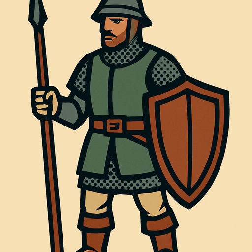 medieval soldier.
In-Game asset.  2d.  High contrast.  No shadows