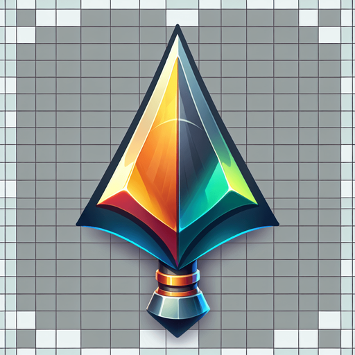 A 2D flat digital illustration of a sharp and colorful cartoonish sleek arrow tip, designed for a mobile archery game. The arrow tip should be metallic (steel or iron), with subtle gradients for a polished look. It should have a pointed triangular shape with a slightly stylized, game-friendly appearance, matching the clean, minimal aesthetic of vector-based graphics. Use a transparent background and ensure it's facing upward. Resolution: 512x512.".
Single Game Texture.  In-Game asset.  2d.  Blank background.  High contrast.  No shadows
