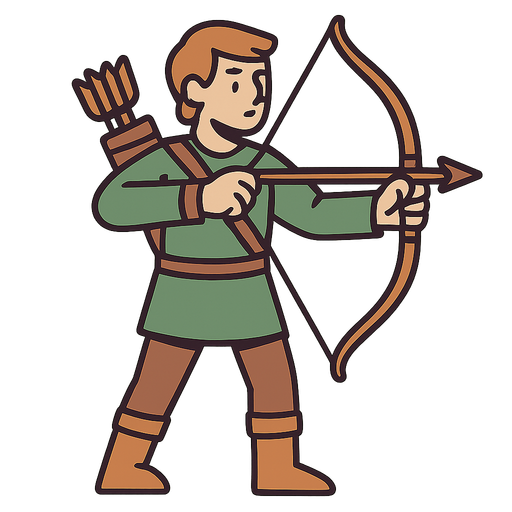 A human with a bow and a quiver.
In-Game asset.  2d.  High contrast.  No shadows