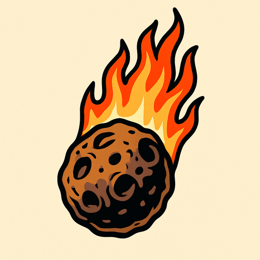 Meteorito llendo hacia abajo con el fuego arriba.
In-Game asset.  2d.  High contrast.  No shadows