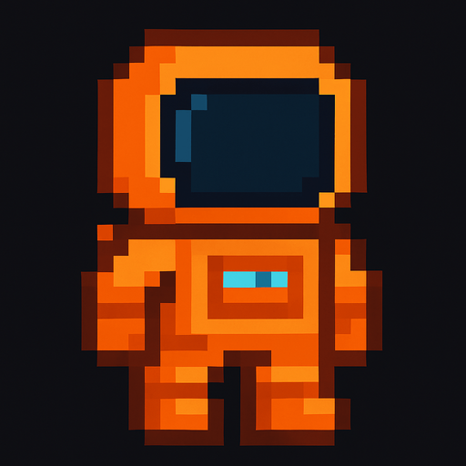 Pixel astronot olsun. Elbisesi turıncu olsun.
In-Game asset.  2d.  High contrast.  No shadows