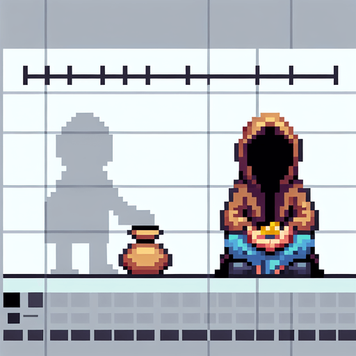pixel art beggar.
Single Game Texture. In-Game asset. 2d. Blank background. High contrast. No shadows.