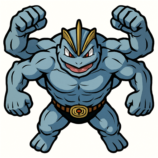 Machamp, visto desde arriba, bien detallado.
In-Game asset.  2d.  High contrast.  No shadows