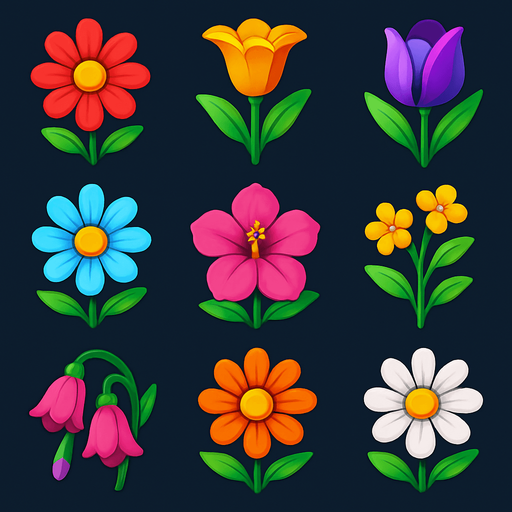 Pack of different flowers.
In-Game asset.  High contrast.  No shadows. 3D