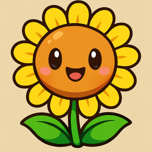 a sun flower whit pvz 3 whit kawaii face.
In-Game asset.  2d.  High contrast.  No shadows