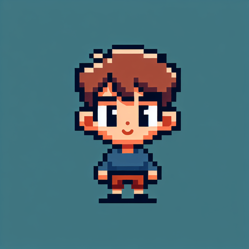 Make an 8 bit boy.
Single Game Texture.  In-Game asset.  2d.  Blank background.  High contrast.  No shadows