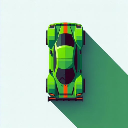 top down view of green color racing car.
Single Game Texture.  In-Game asset.  2d.  Blank background.  High contrast.  No shadows