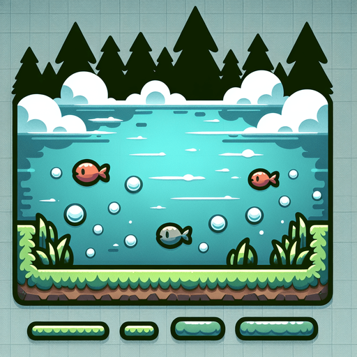 yuvarlak balıklı göl.
Single Game Texture.  In-Game asset.  2d.  Blank background.  High contrast.  No shadows