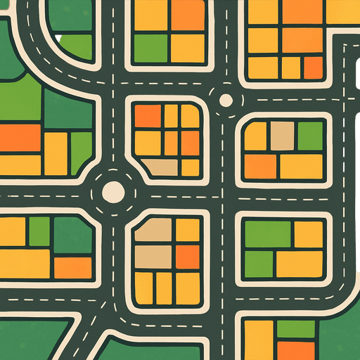 draw a city road  map.
In-Game asset.  2d.  High contrast.  No shadows