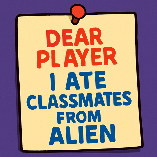 A note that says dear player 
I ate classmates from alien.
In-Game asset.  High contrast.  No shadows